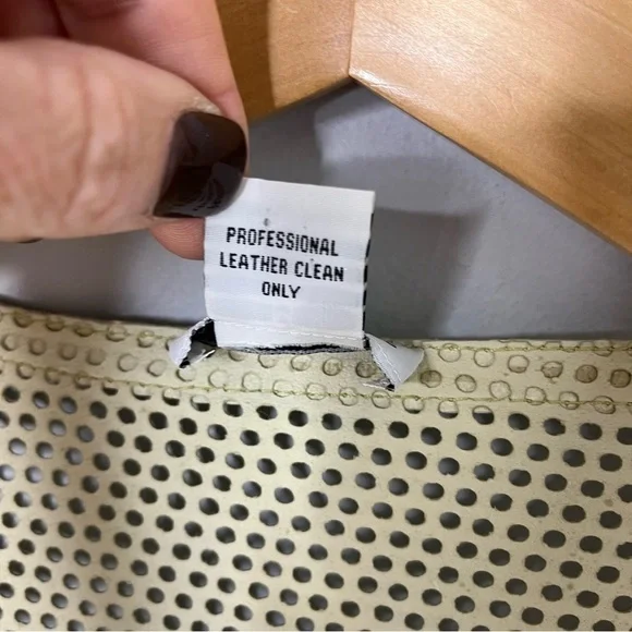 J’envie Perforated Leather Open Front Jacket Green Size Medium - Picture 6 of 6